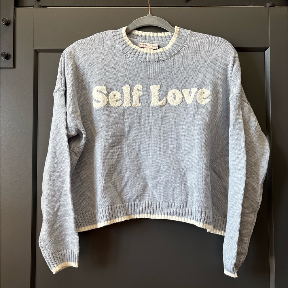 NWT Sincerely Jules Self Love Blue Sweater